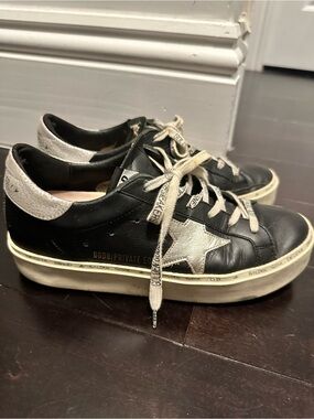Golden Goose Black Leather Low-Top Sneakers with Silver Star